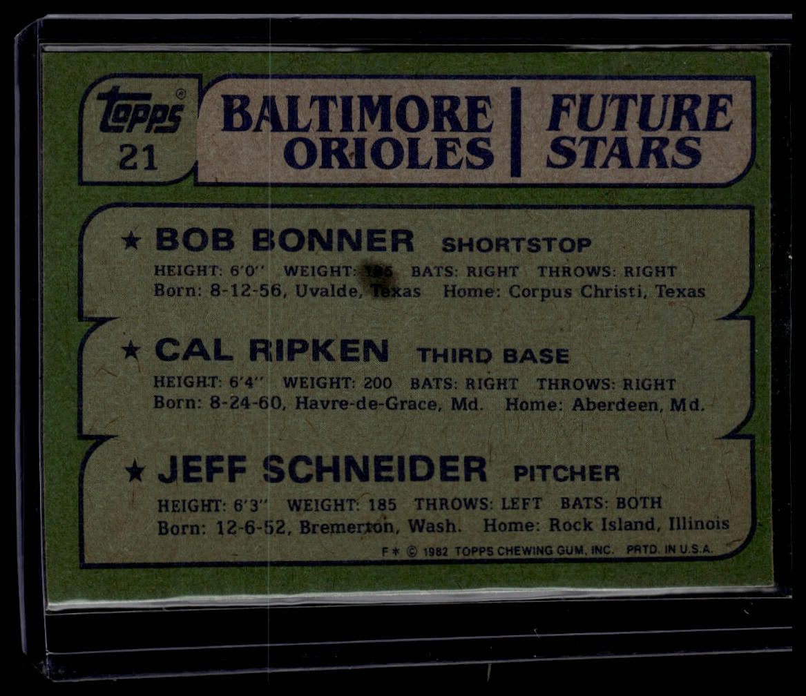 1982 Topps #21 Orioles Future Stars (Bonner/Ripken/Schneide) RC