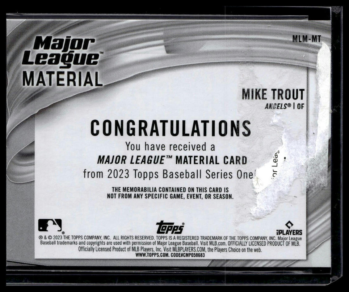 2023 Topps #MLM-MT Mike Trout Major League Material Relics (Series One)