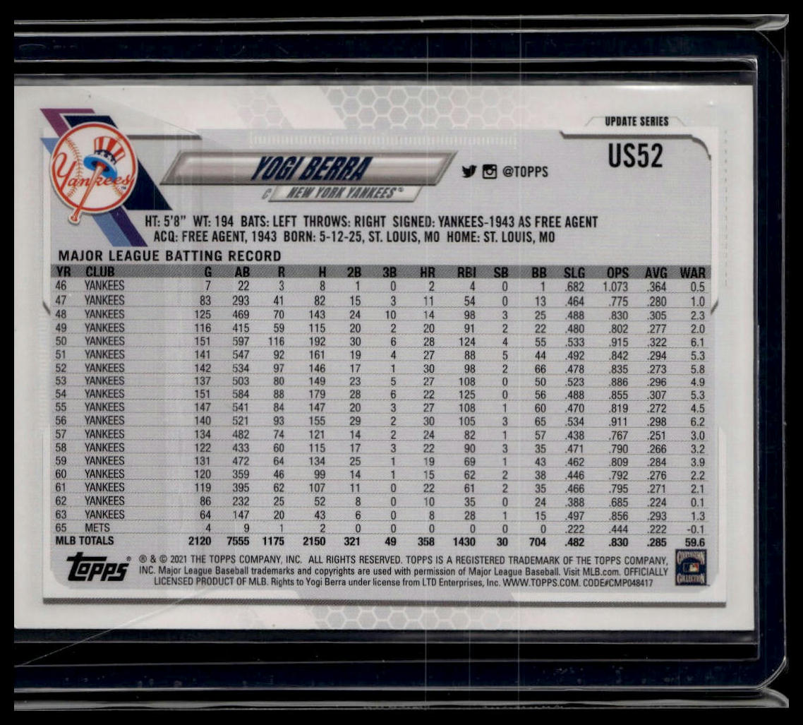2021 Topps Update #US52b Yogi Berra Legend