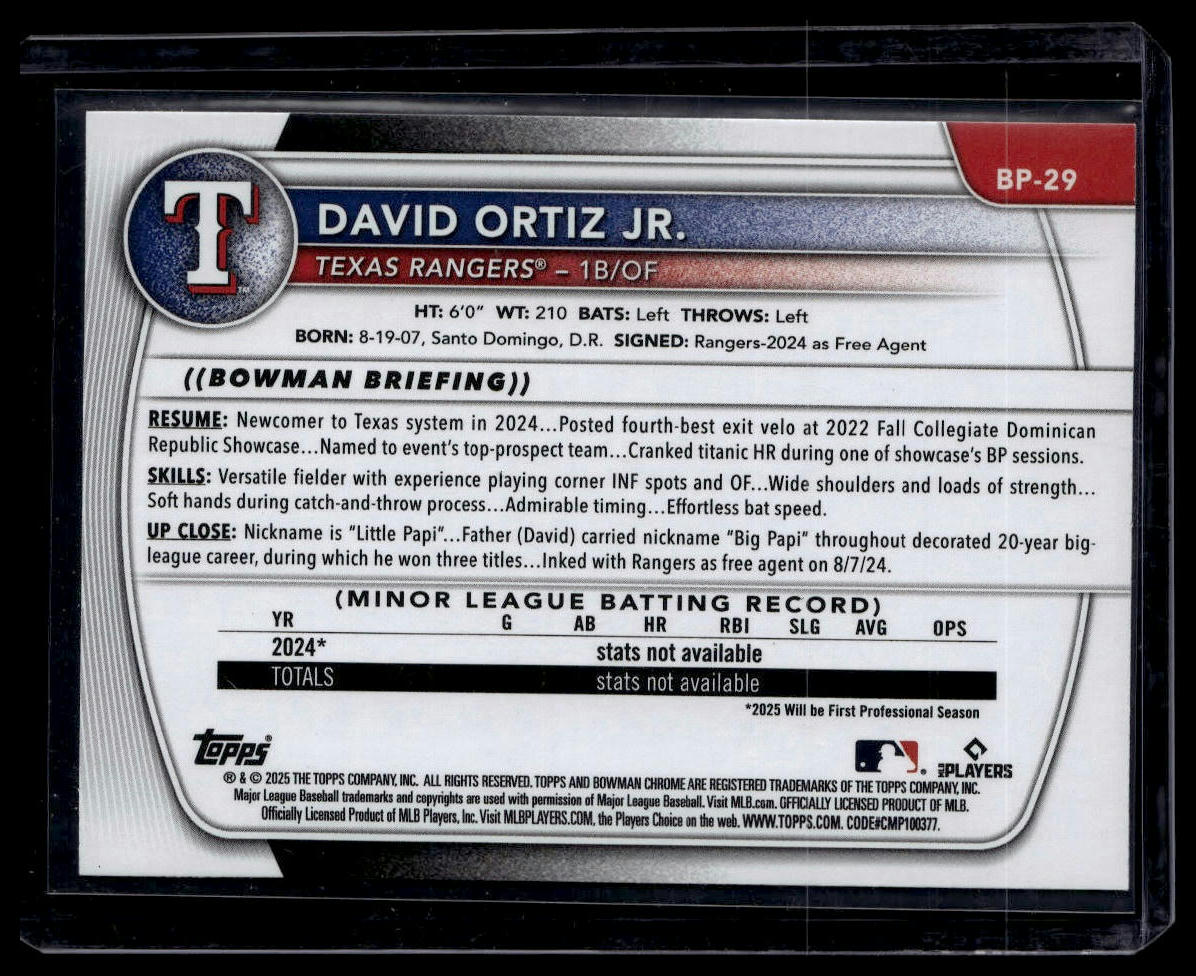 2025 Bowman #BP-29 David Ortiz Jr. Prospects Neon Green #/399