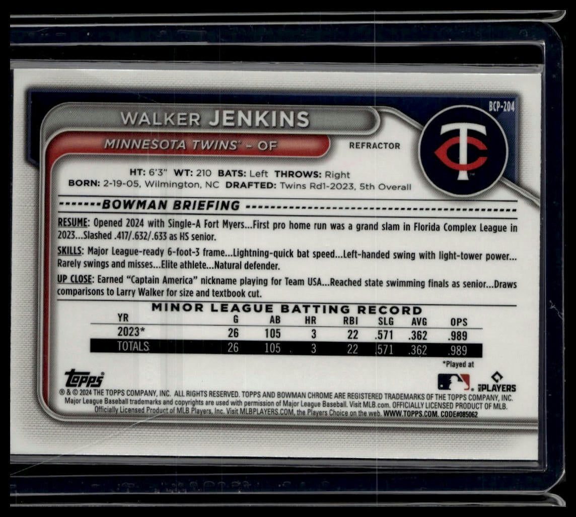 2024 Bowman Chrome #BCP-204 Walker Jenkins Prospects Refractors #/499