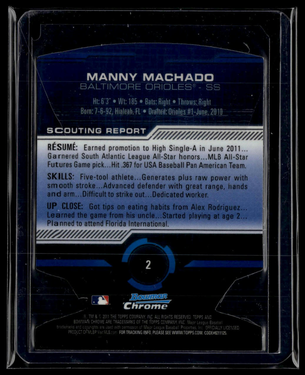 2011 Bowman Chrome #2 Manny Machado Futures Future-Fractors