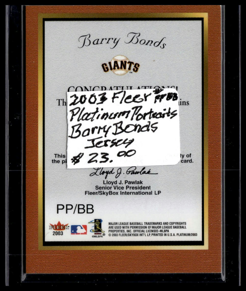 2003 Fleer Platinum #PP/BB Barry Bonds Platinum Portraits Game Jersey