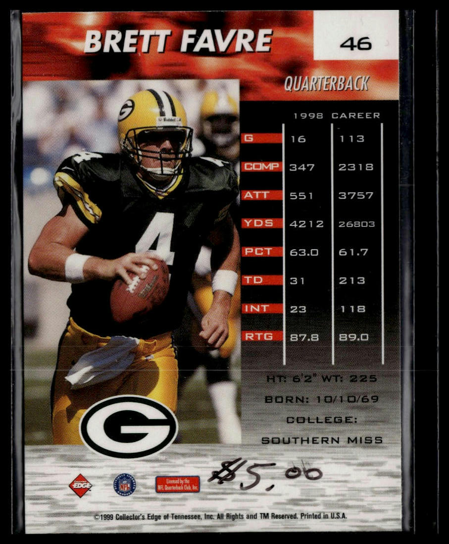 1999 Collector's Edge Fury #46 Brett Favre Gold Ingot