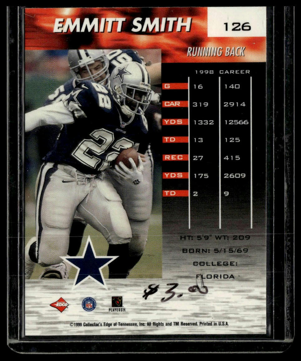 1999 Collector's Edge Fury #126 Emmitt Smith Gold Ingot