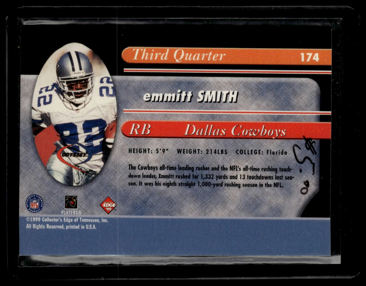 1999 Collector's Edge Odyssey #174 Emmitt Smith Millennium Collection Blue