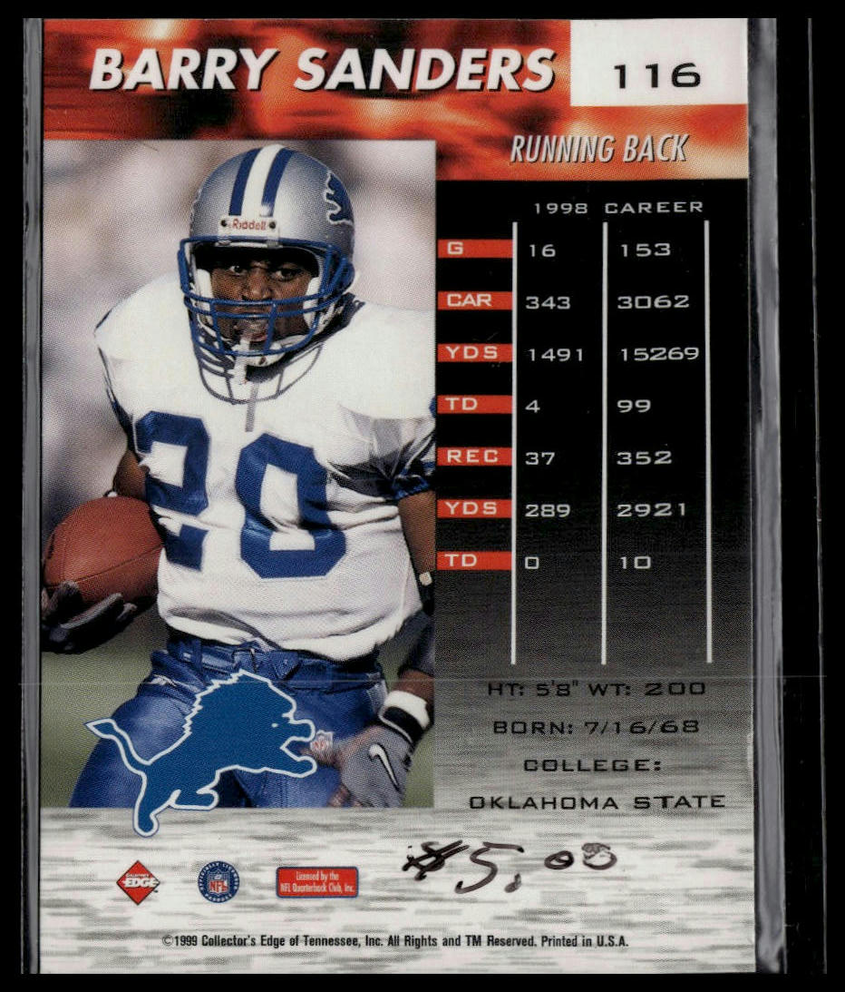 1999 Collector's Edge Fury #116 Barry Sanders Gold Ingot
