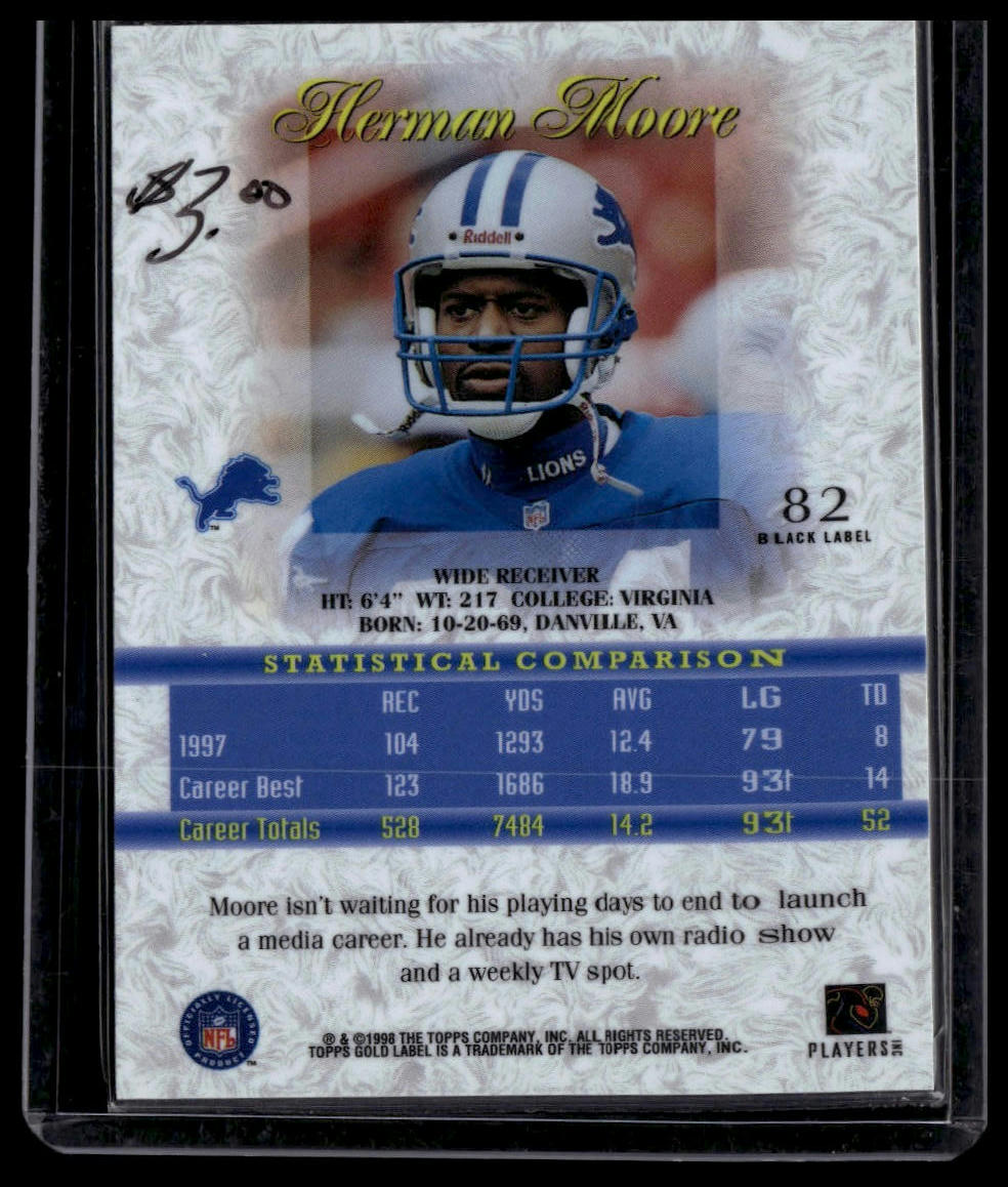 1998 Topps Gold Label #82 Herman Moore Class 2 Black Label