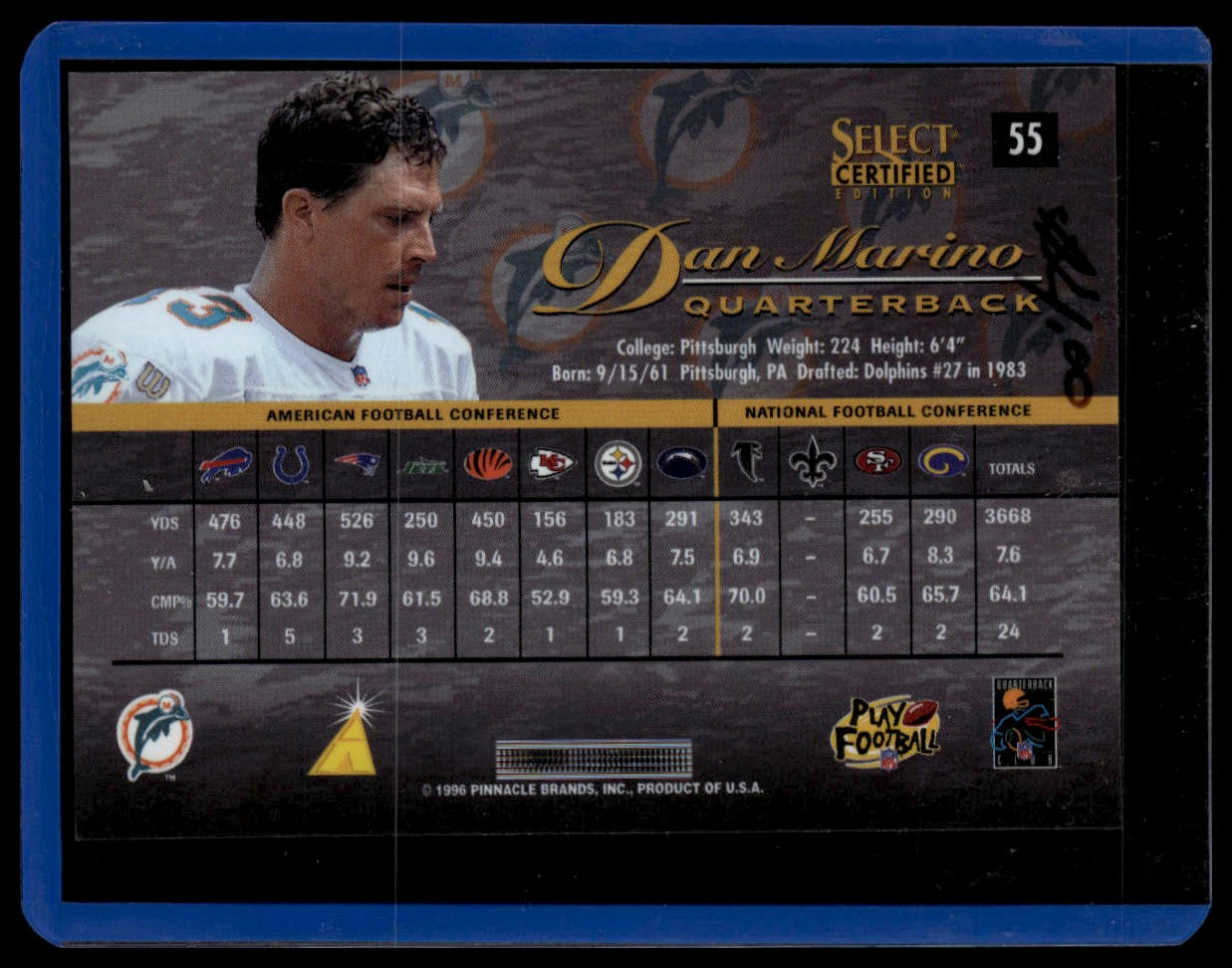 1996 Select Certified #55 Dan Marino Premium Stock