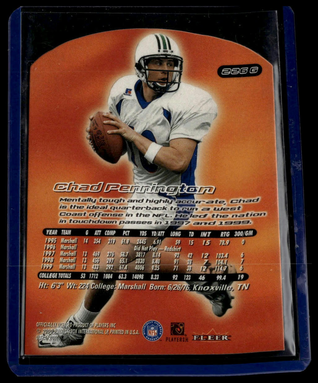2000 Ultra #226G Chad Pennington Gold Medallion