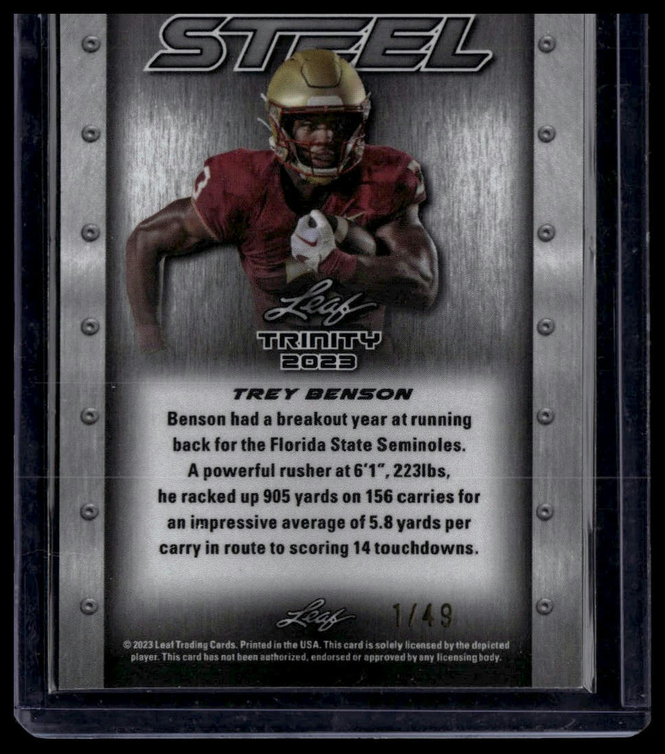2023 Leaf Trinity - Steel Purple Lava #S-76 Trey Benson #/49
