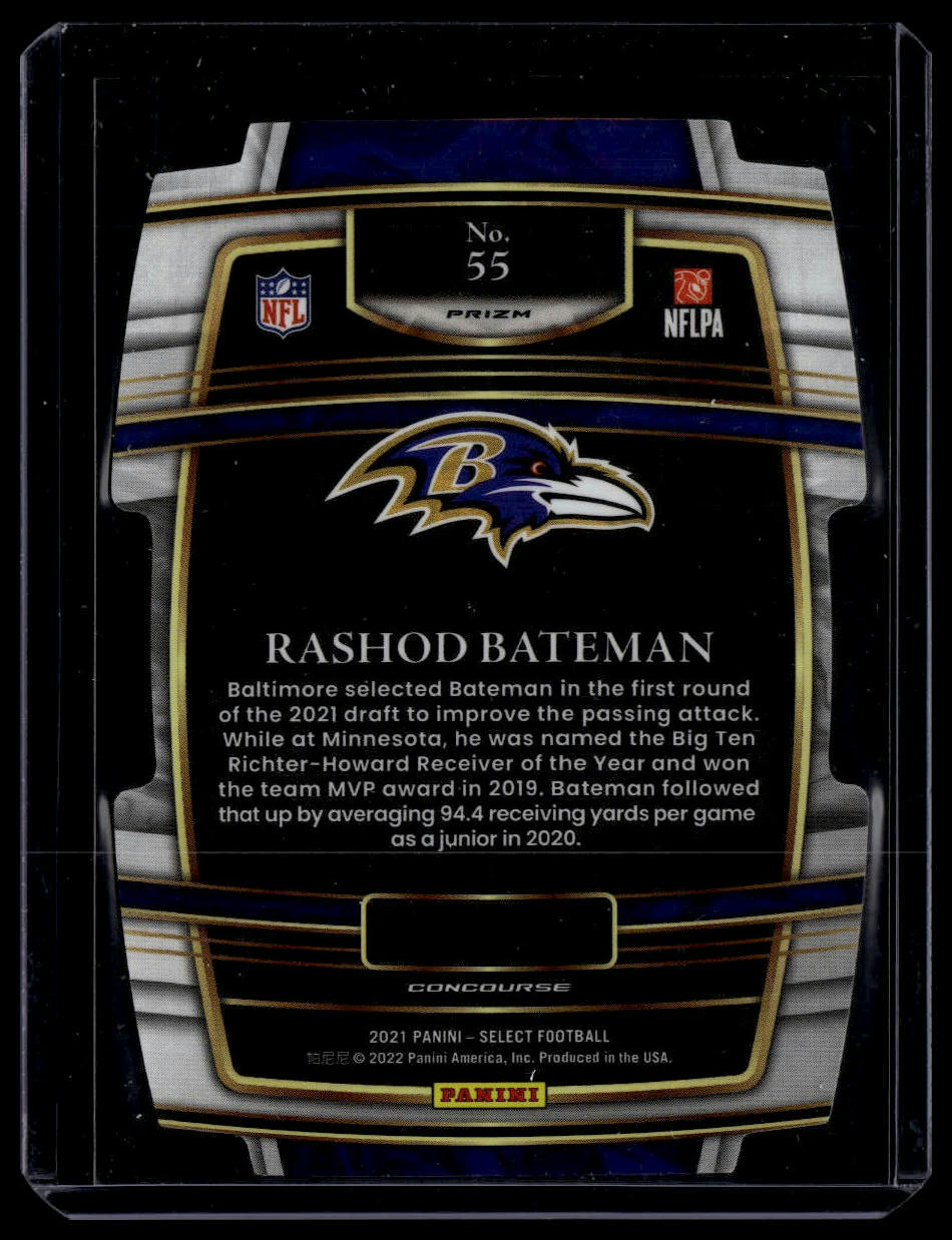 2021 Panini Select #55 Rashod Bateman Green and Yellow Prizm Die Cut