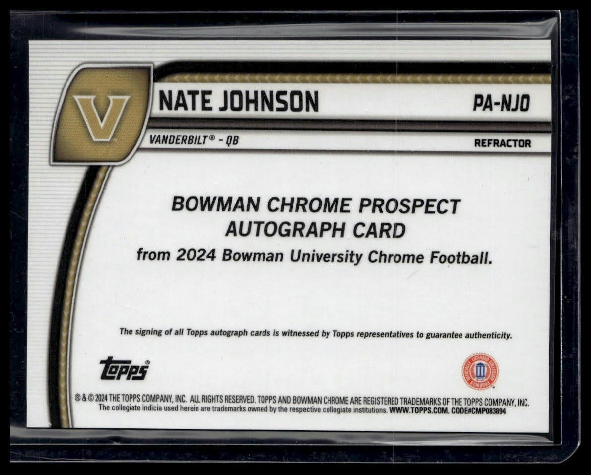 2024 Bowman U Chrome #PA-NJO Nate Johnson Prospect Auto Refractor /299