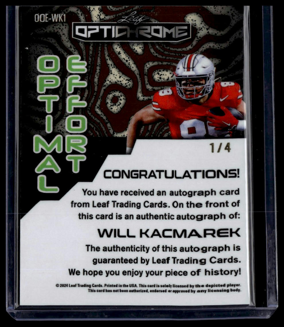 2024 Leaf Eclectic Optichrome Optimal Effort Zebra #OOE-WK1 Will Kacmarek /4