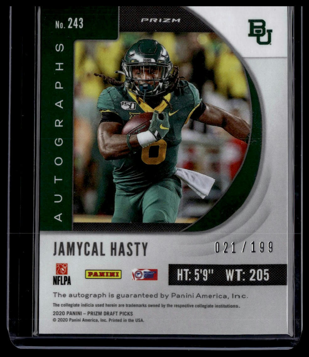 2020 Panini Prizm Draft #243 Jamycal Hasty Purple Green Autographs /199