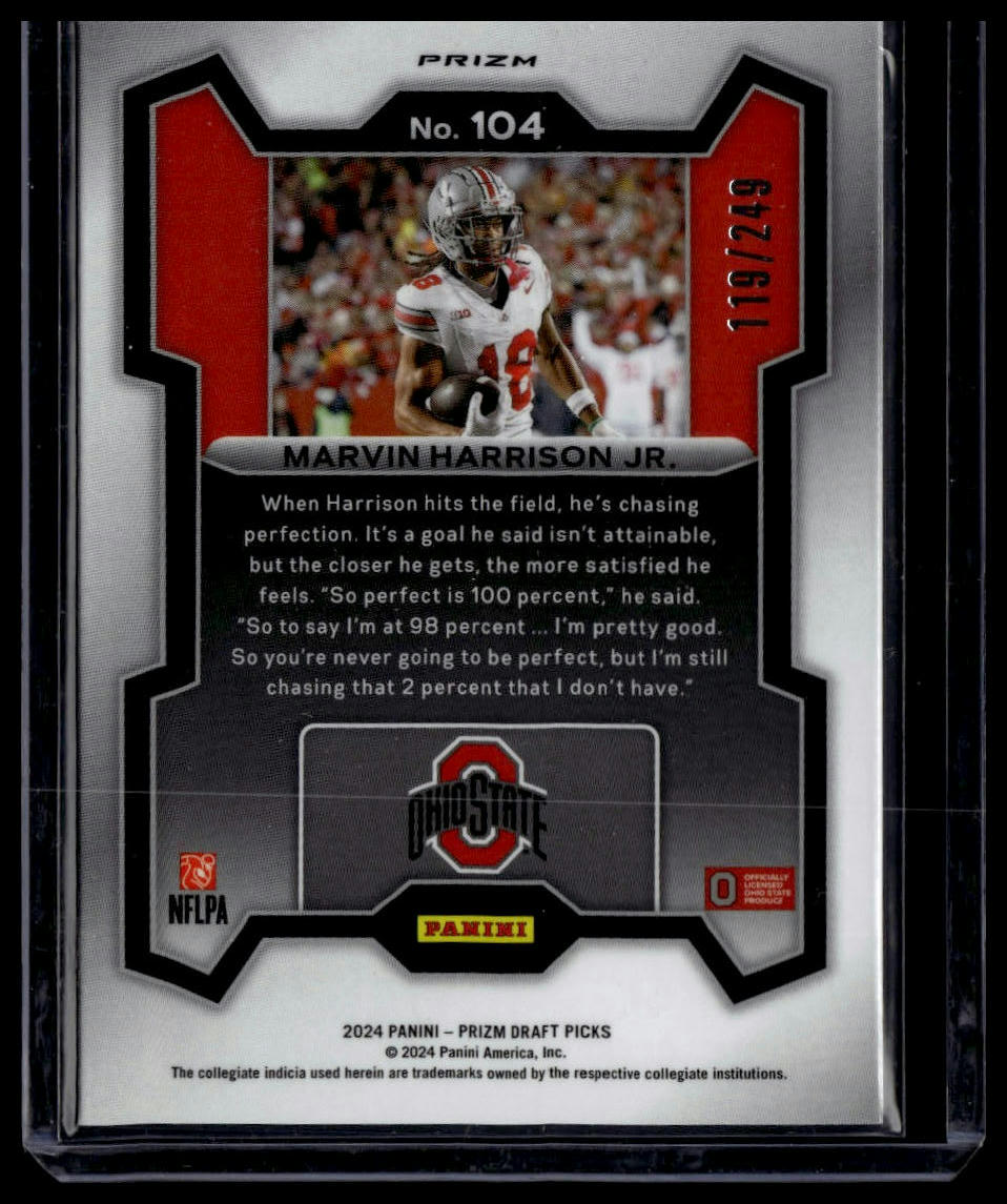 2024 Panini Prizm Draft Picks #104 Marvin Harrison Jr. Blue Wave #/249