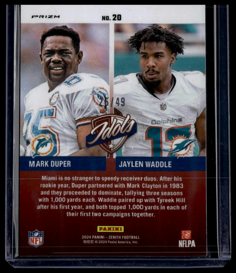 2024 Panini Zenith #20 Jaylen Waddle / Mark Duper SN49 Idols Red