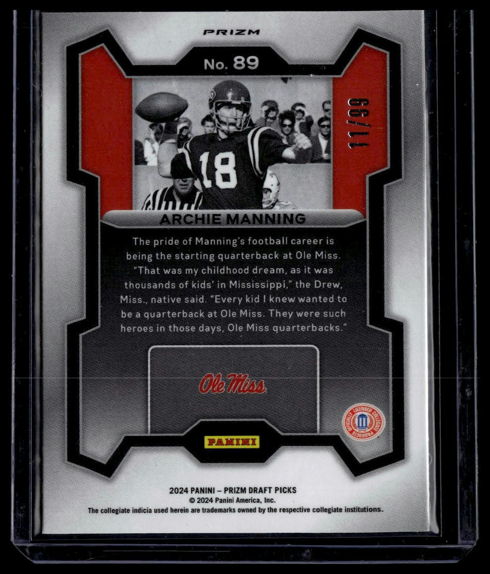 2024 Panini Prizm Draft Picks #89 Archie Manning Blue Ice #/99