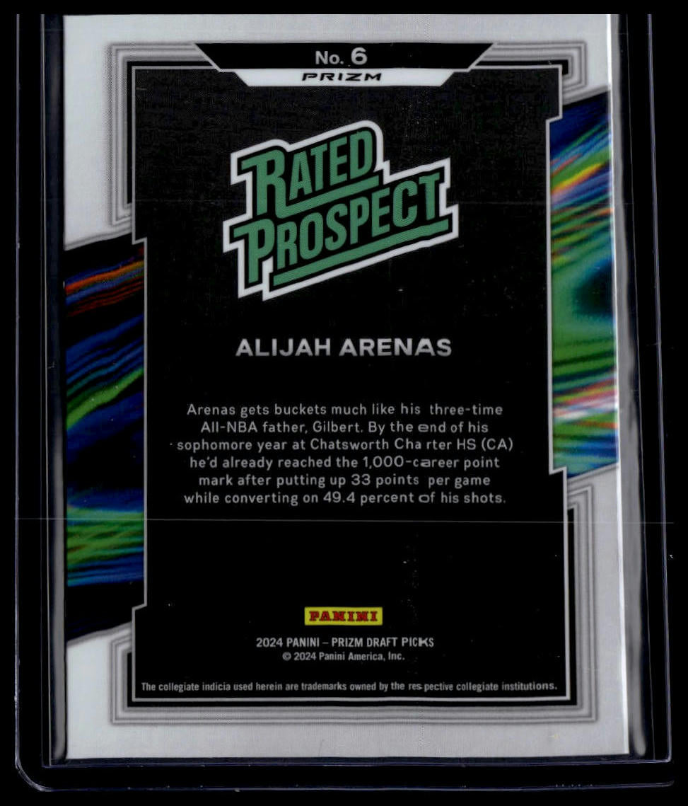 2024 Panini Prizm Draft Picks #6 Alijah Arenas Rated Prospect Prizms Red Ice
