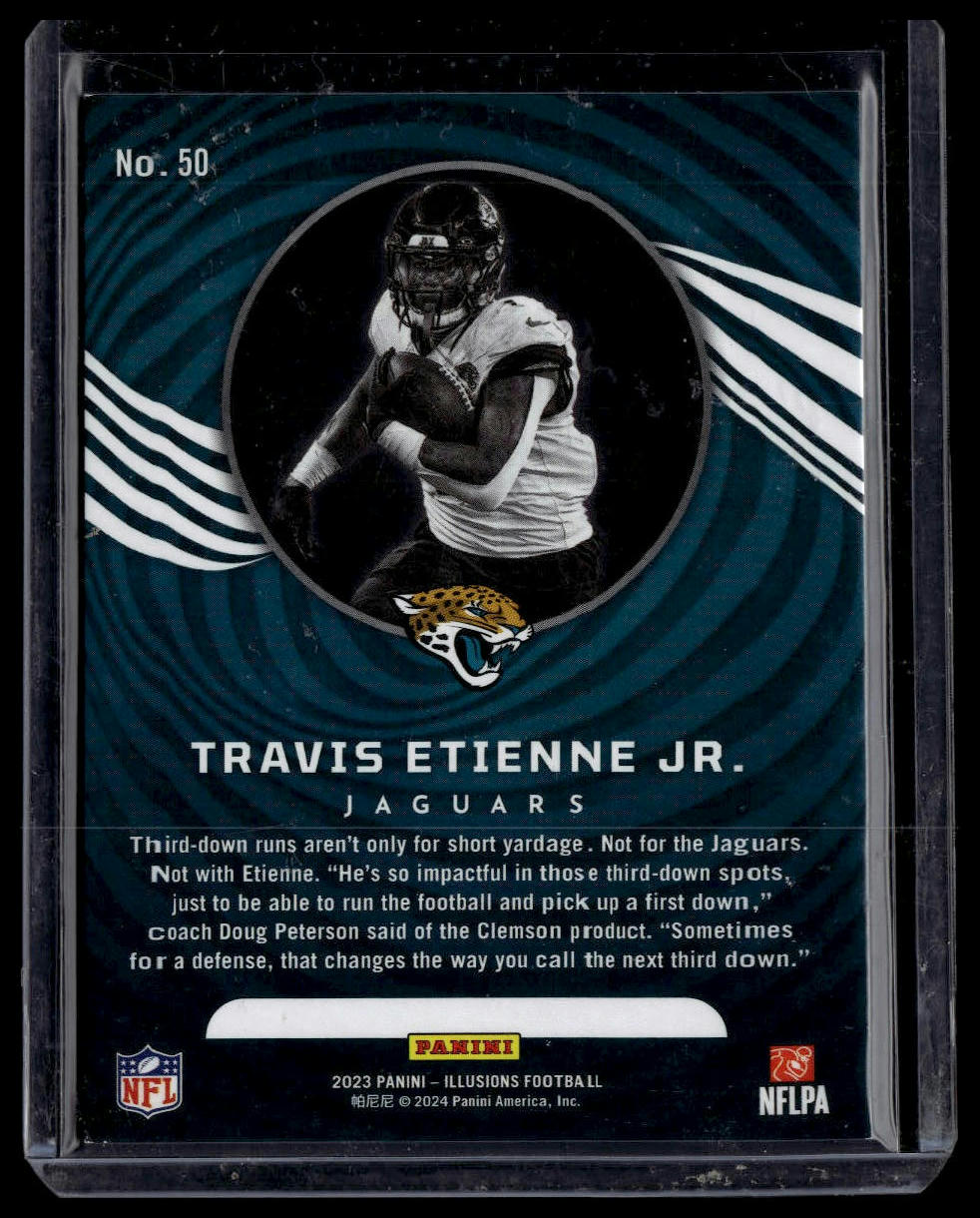 2023 Panini Illusions #50 Travis Etienne Jr. Light Blue Trophy Collection #/199