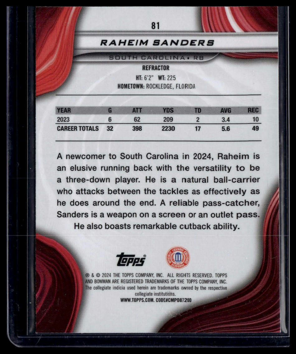 2024 Bowman University Best #81 Raheim Sanders Refractor