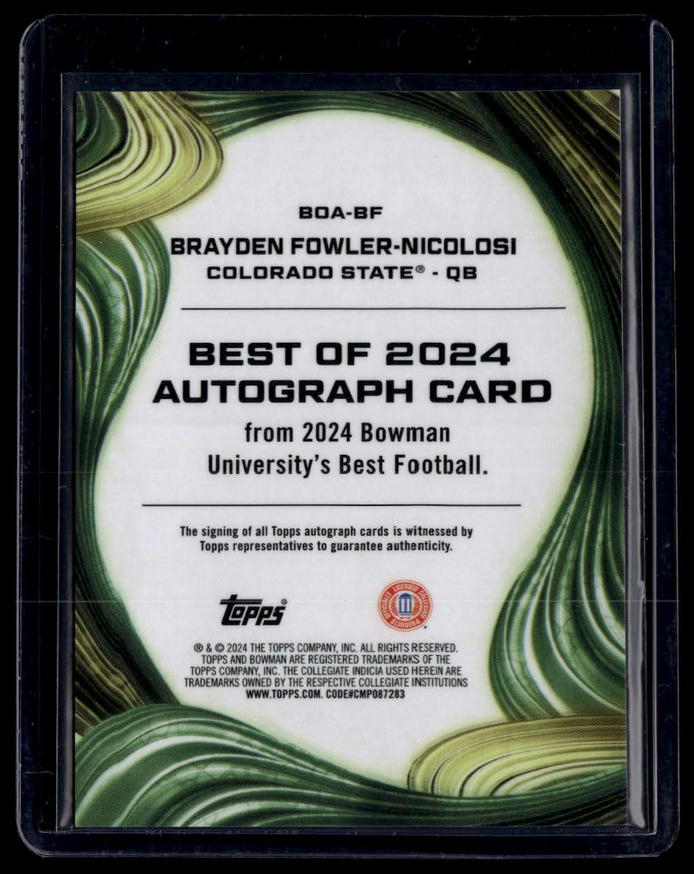 2024 Bowman U Best #BOA-BF Brayden Fowler-Nicolosi Best of 2024 Autographs