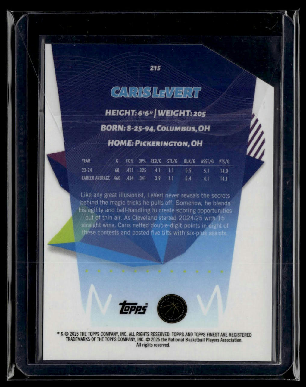 2024-25 Finest #215 Caris LeVert Refractors Die Cut #/25