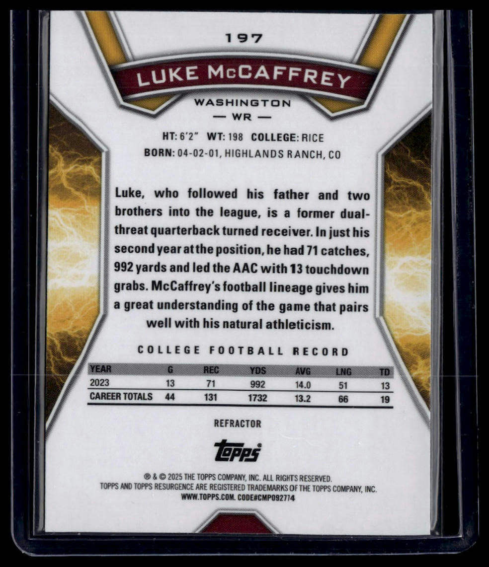 2024 Topps Resurgence #197 Luke McCaffrey Refractor