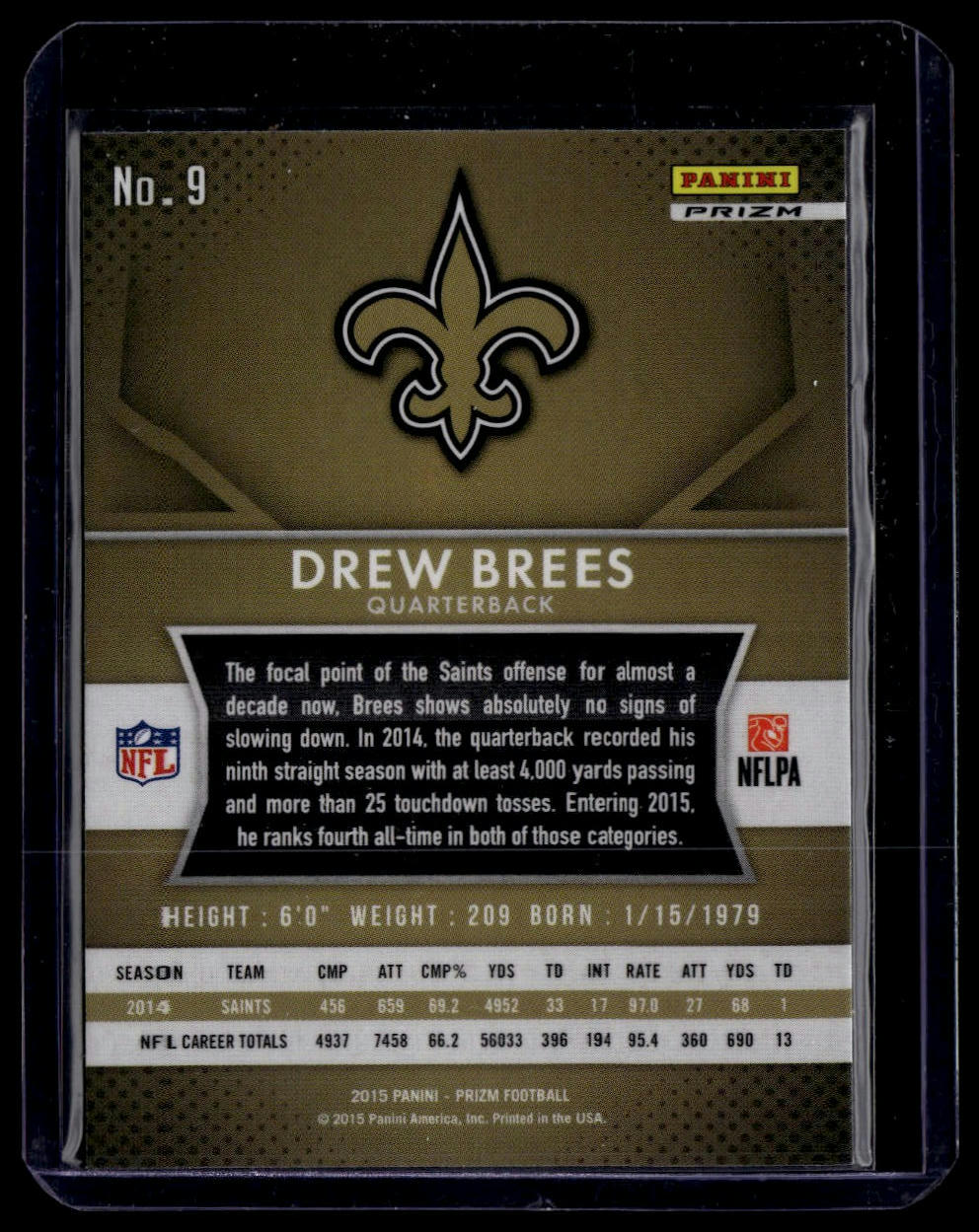 2015 Panini Prizm #9 Drew Brees Red, White, and Blue Prizm