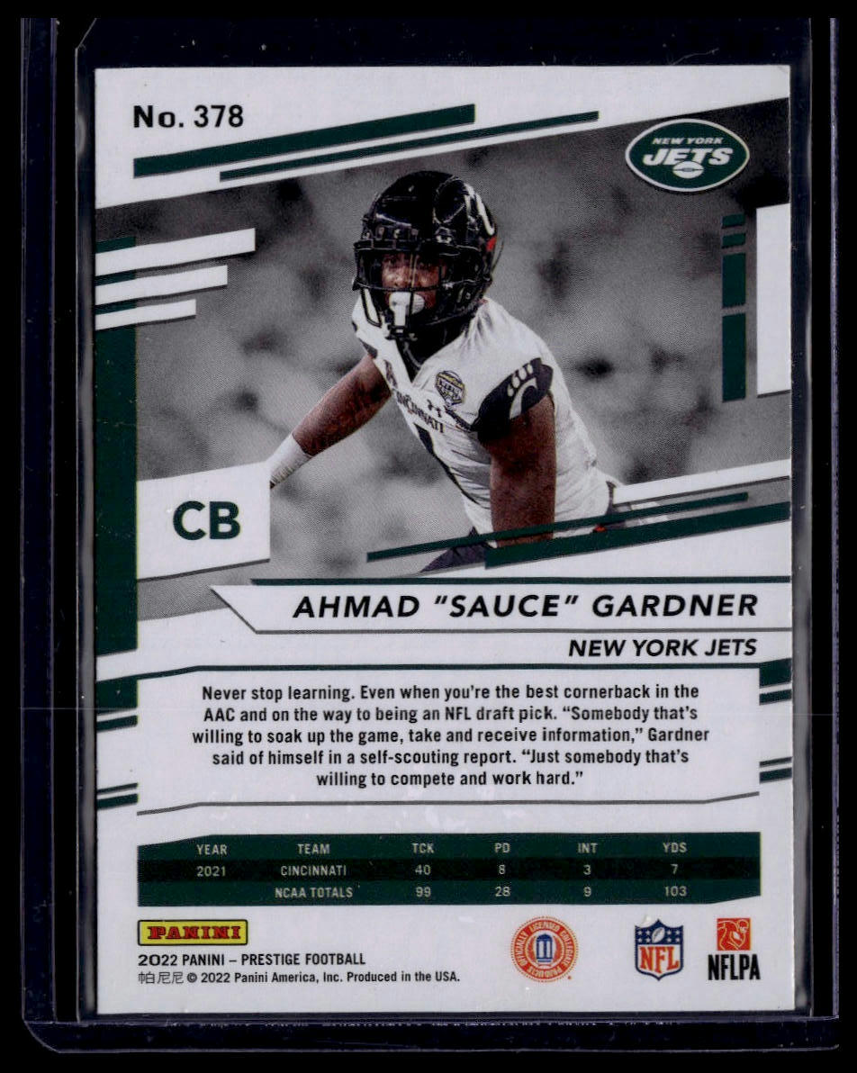 2022 Panini Prestige #378 Ahmad "Sauce" Gardner Xtra Points Diamond