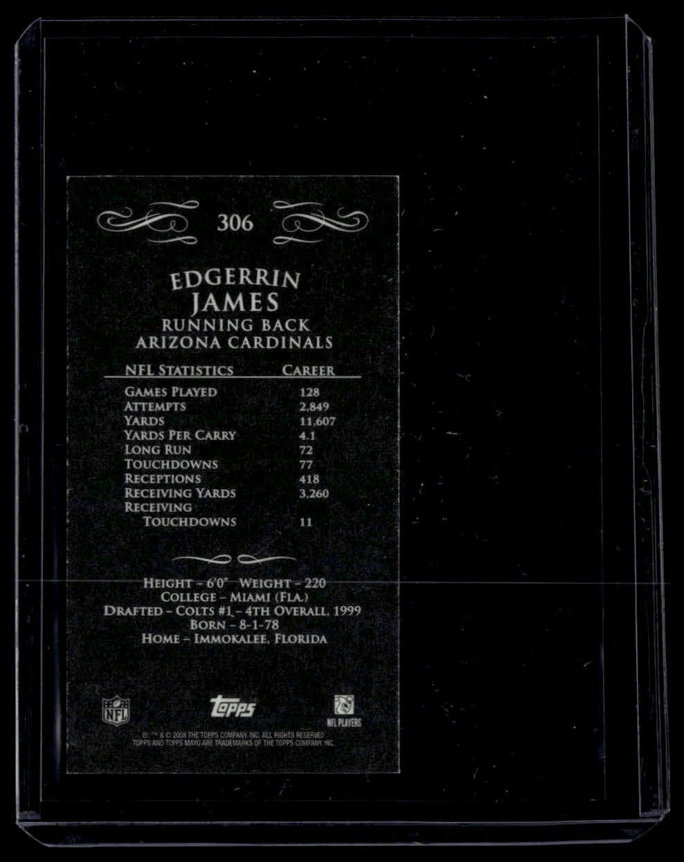 2008 Topps Mayo #306 Edgerrin James Mini Black Backs