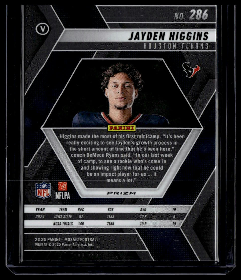 2025 Panini Mosaic #286 Jayden Higgins Mosaic Green