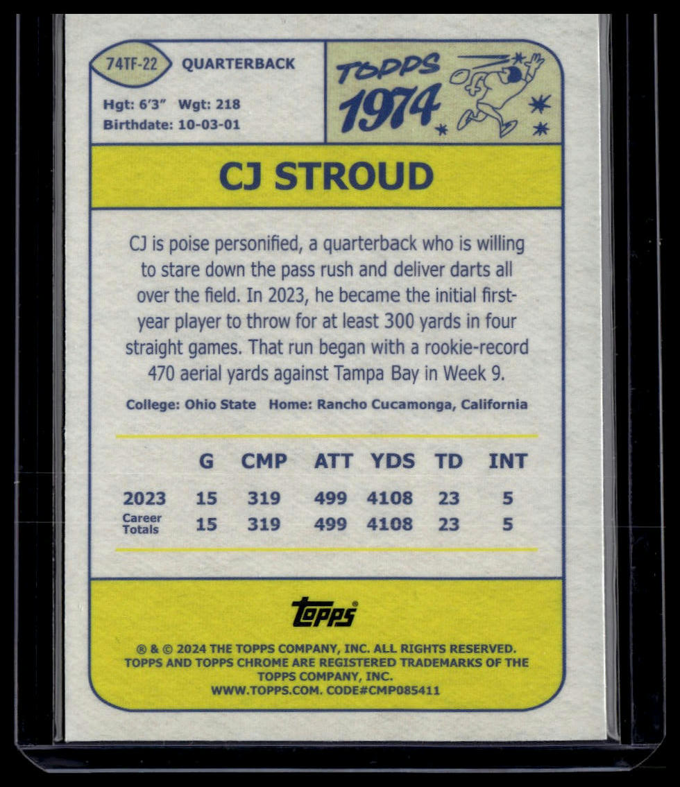 2024 Topps Chrome #74TF-22 CJ Stroud 1974 Topps Football Lazer Refractor