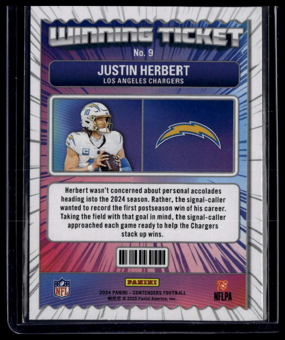 2024 Panini Contenders #9 Justin Herbert Winning Ticket