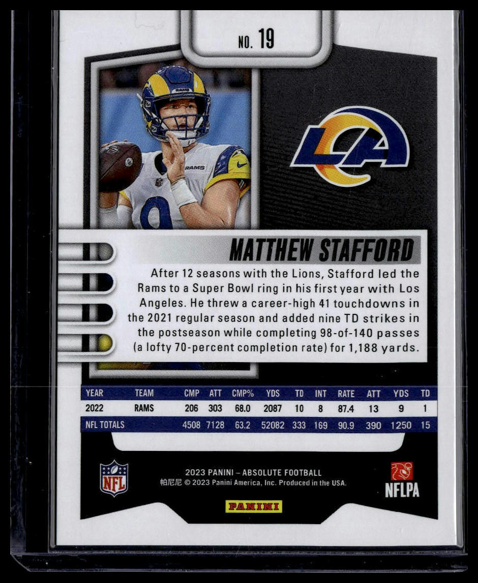 2023 Panini Absolute #19 Matthew Stafford Escher Squares Red #/499