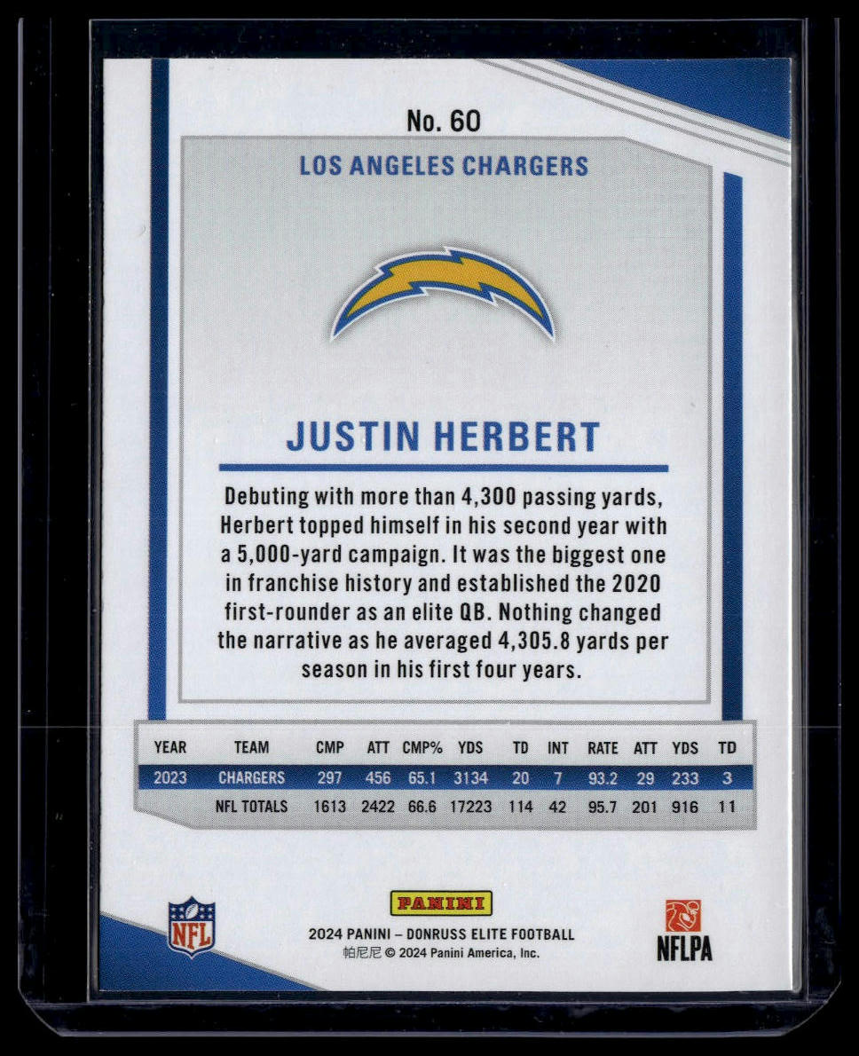 2024 Donruss Elite #60 Justin Herbert Pink