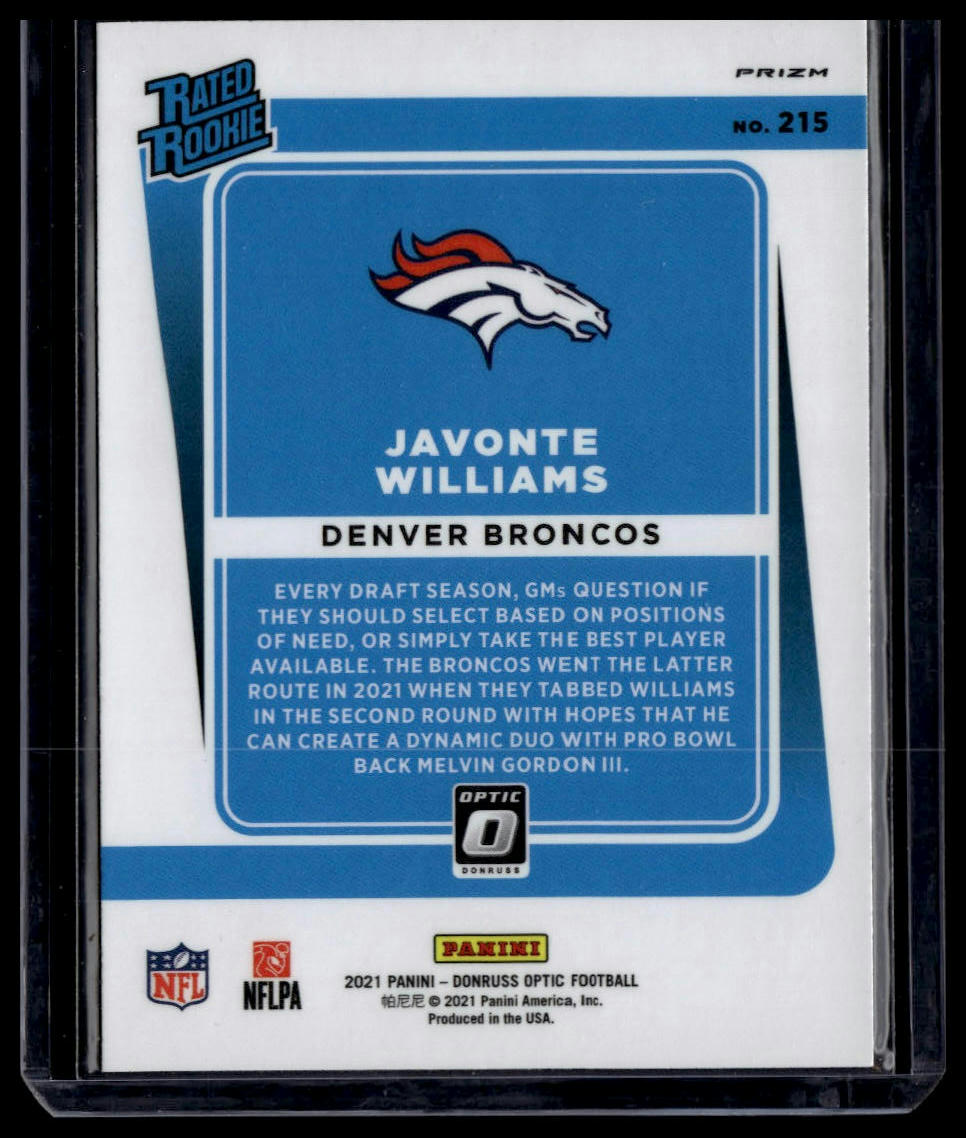 2021 Donruss Optic #215 Javonte Williams Green Velocity