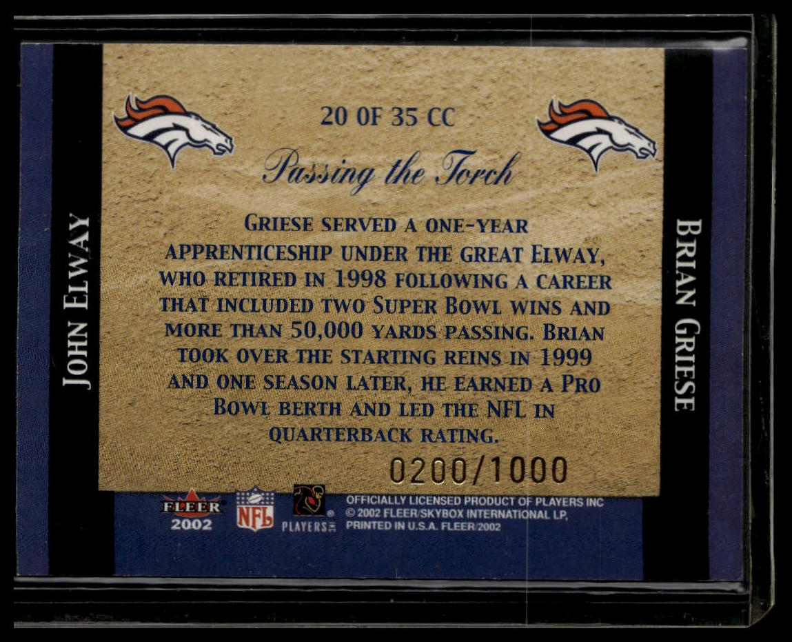 2002 Fleer #20 CC Elway / Griese Classic Combinations Hobby /1000