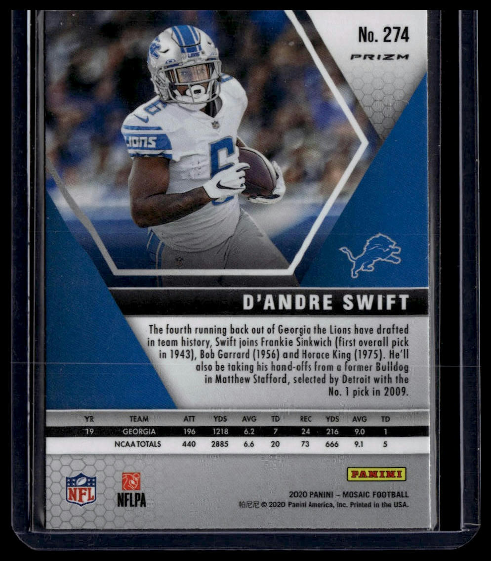 2020 Panini Mosaic #274 D'Andre Swift Prizm Green