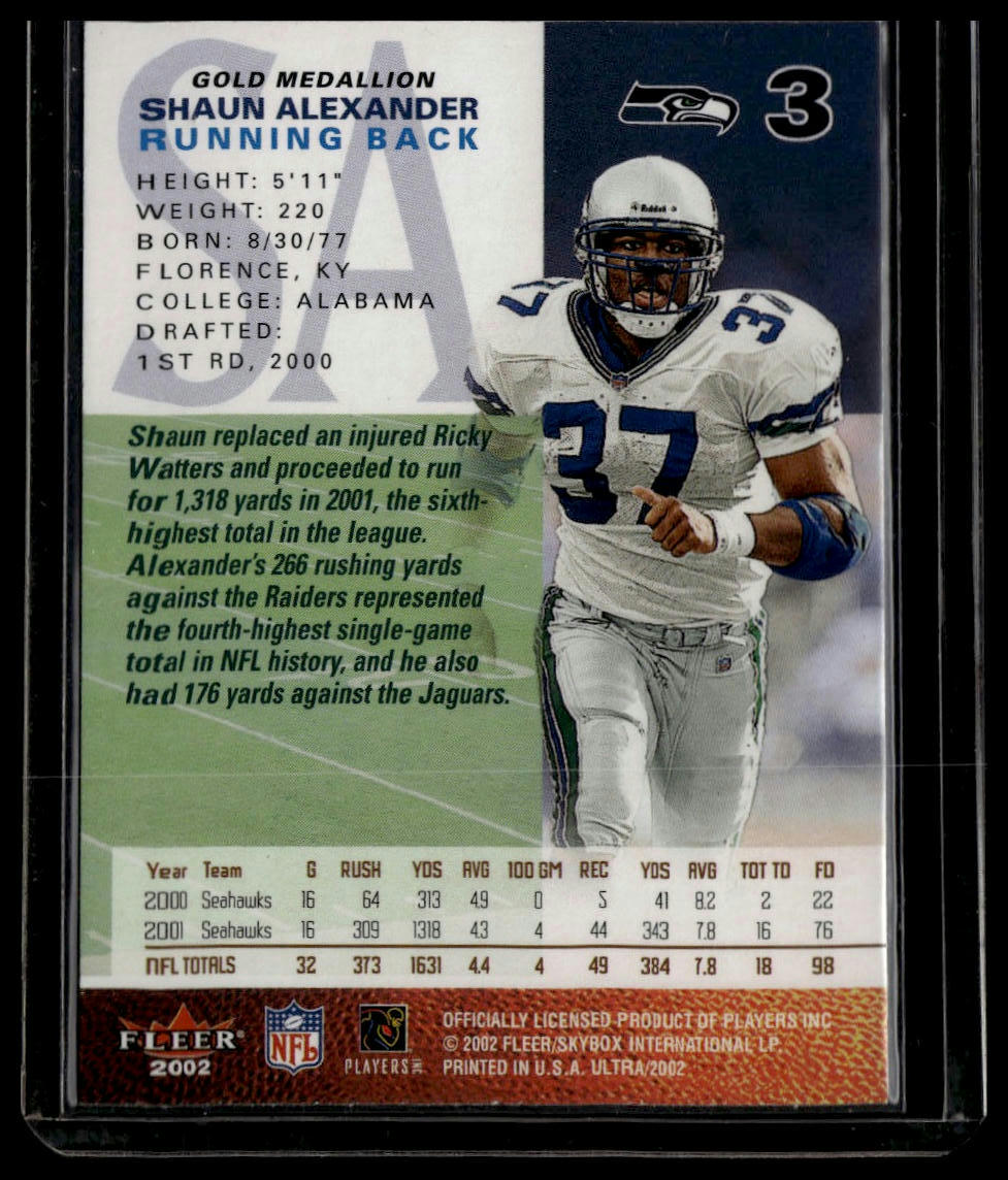 2002 Ultra #3 Shaun Alexander Gold Medallion