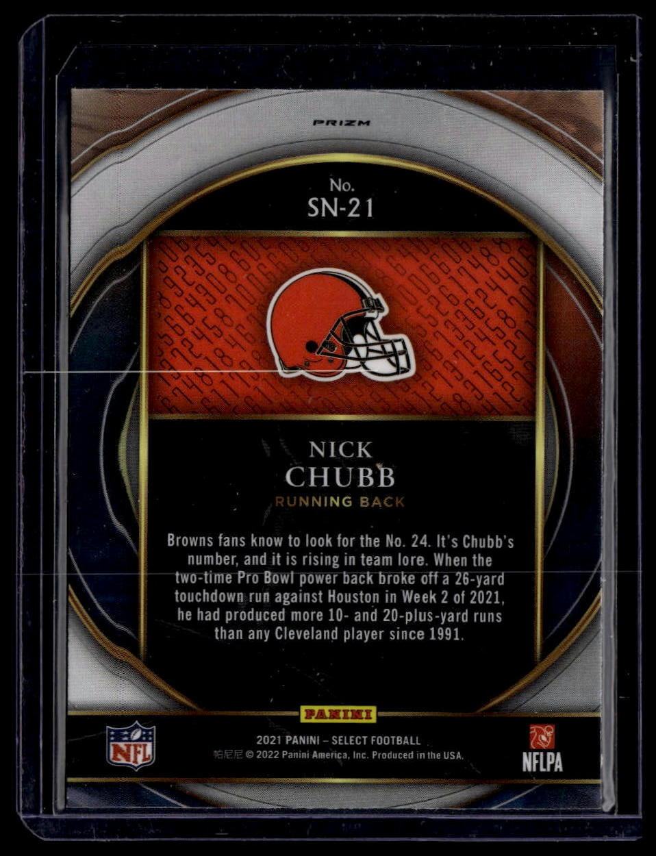 2021 Panini Select #SN-21 Nick Chubb Select Numbers Prizm