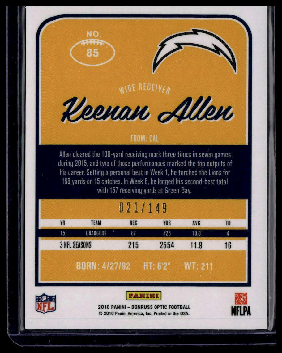 2016 Donruss Optic #85 Keenan Allen Blue #/149