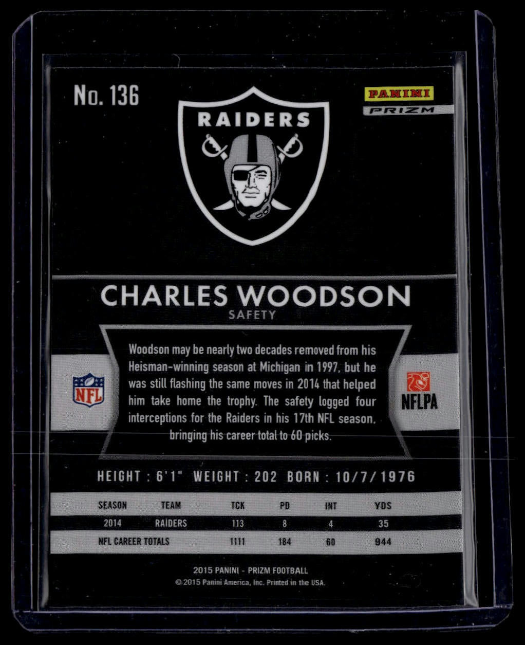 2015 Panini Prizm #136 Charles Woodson Green Prizm