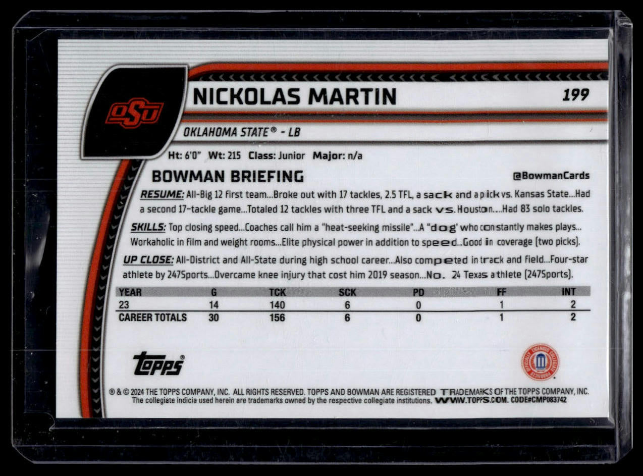 2024 Bowman U Chrome #199 Nickolas Martin Black and Gold Stealth Refractor /24