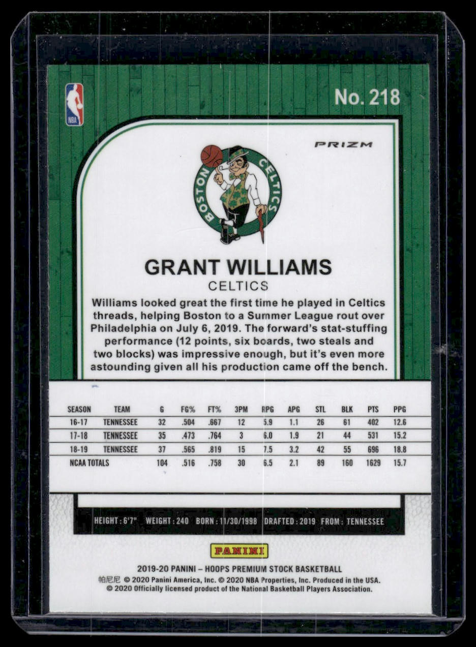 2019-20 Hoops Premium Stock #218 Grant Williams Prizms Blue Cracked Ice