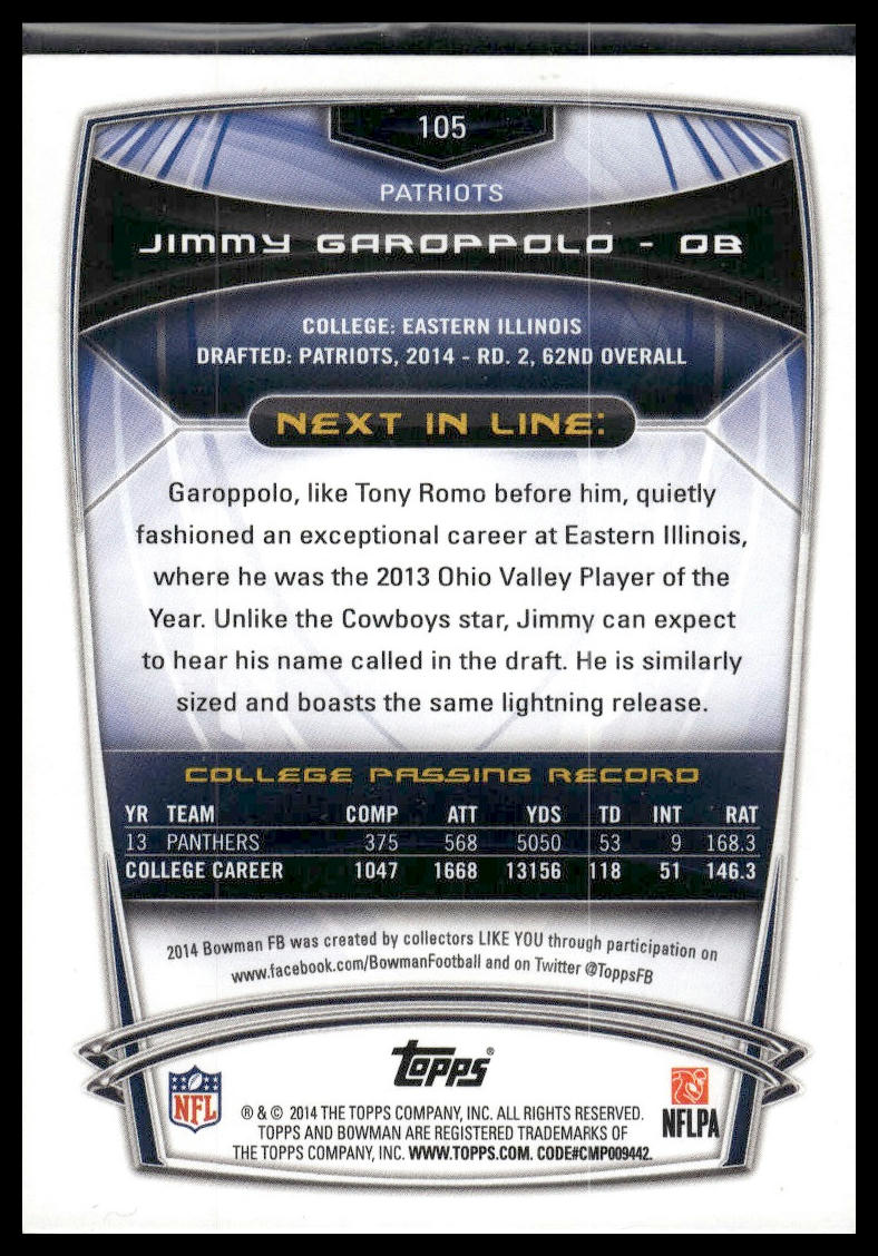 2014 Bowman #105 Jimmy Garoppolo Rookies Black