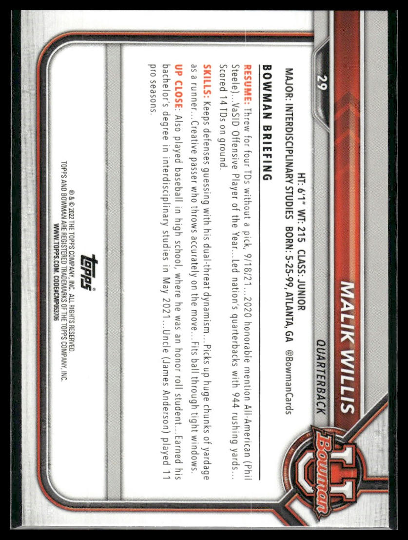 2021-22 Bowman University #29 Malik Willis