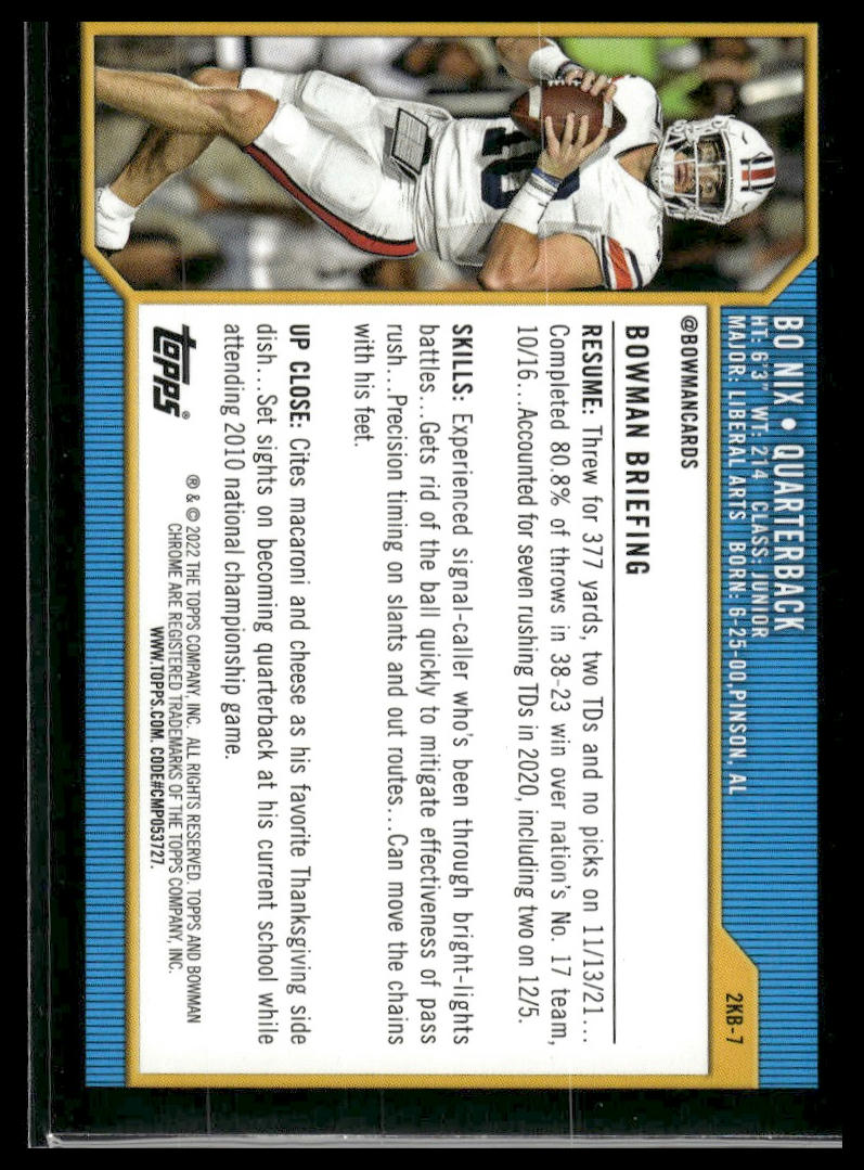 2021-22 Bowman University #2KB-7 Bo Nix 2000 Bowman