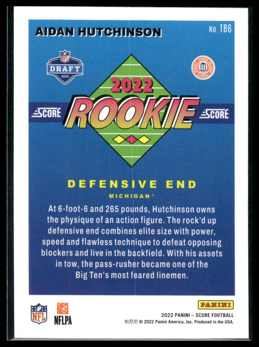 2022 Score #TB6 Aidan Hutchinson 1992 Throwback Rookie