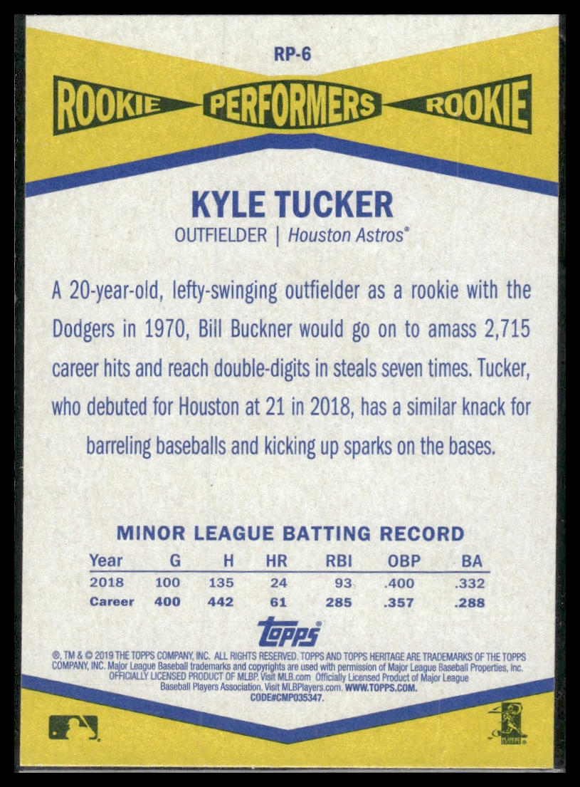 2019 Topps Heritage #RP-6 Kyle Tucker Rookie Performers